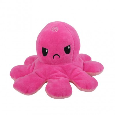 Caracatita reversibila din plus cu 2 fete, fata fericita si fata trista, Octopus Happy-Sad, inaltime 12 cm, diametru 20 cm, fucsia