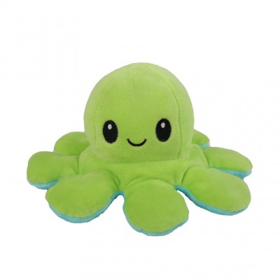 Caracatita reversibila din plus cu 2 fete, fata fericita si fata trista, Octopus Happy-Sad, inaltime 12 cm, diametru 20 cm, vernil