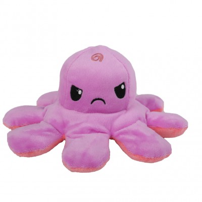Caracatita reversibila din plus cu 2 fete, fata fericita si fata trista, Octopus Happy-Sad, inaltime 12 cm, diametru 20 cm, violet