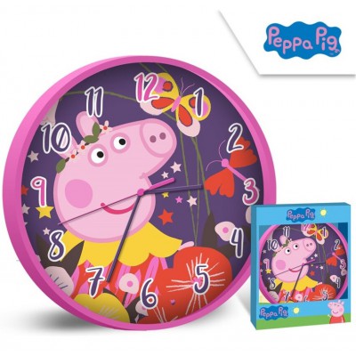 Ceas de perete, Peppa Pig, rama roz inchis design multicolor, diametru 23.5 cm