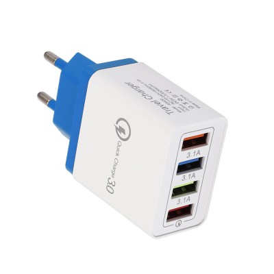 Incarcator retea cu 4 porturi USB, 3.1 Amperi pe fiecare port, alb cu albastru