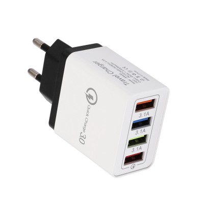 Incarcator retea cu 4 porturi USB, 3.1 Amperi pe fiecare port, alb cu negru