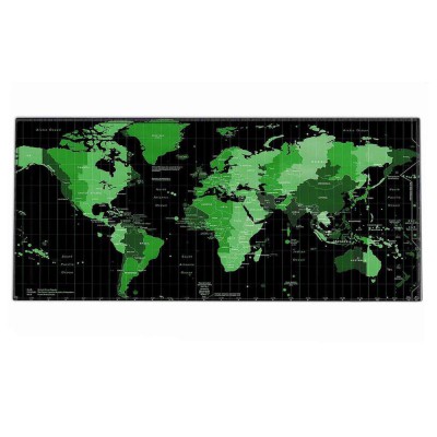 Mouse Pad - Harta lumii 80 x 30 cm - fundal negru, nuante de verde