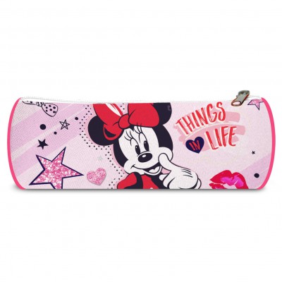 Penar Minnie Mouse, neechipat, un compartiment, cilindric, multicolor, lungime 22 cm, diametru 7 cm