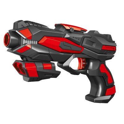 Pistol de jucarie Blaster - Air Blast - cu 6 gloante, negru cu rosu, lungime 19 cm