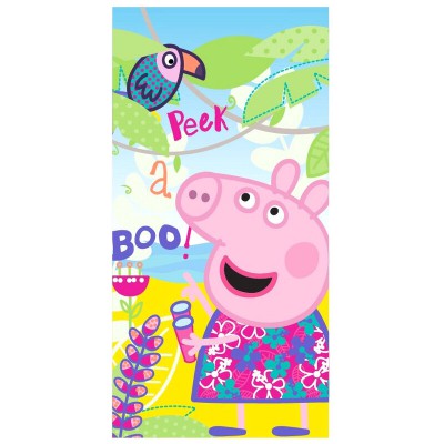 Prosop copii Peppa Pig pentru plaja sau baie, poliester, multicolor, dimensiune 70 cm x 140 cm