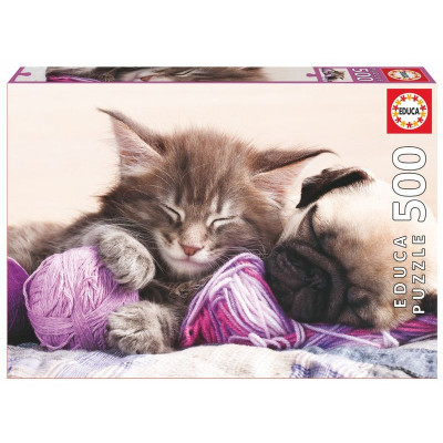 Puzzle Pisicuta Somnoroasa, 500 piese, dimensiune 48 x 34 cm, recomandat copiilor peste 11 ani