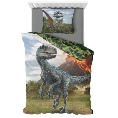 Set 2 piese lenjerie pat Jurassic World, poliester, dimensiune 200 cm x 140 cm