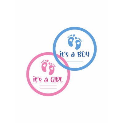 Stickere autoadezive Gender Reveal - It's a boy / It's a girl, pentru petreceri, personalizate în dimensiuni și designuri variate