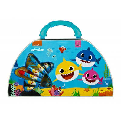 Set Baby Shark cu 49 accesorii pentru pictura si desen