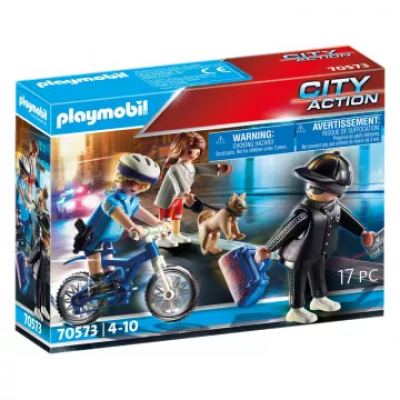 Set figurine Playmobil City Action - Politist pe bicicleta in urmarirea unui hot