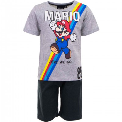 Set pijama pentru copii Super Mario, Here We Go, tricou si pantaloni scurti, multicolor, marimea 122, 7 ani