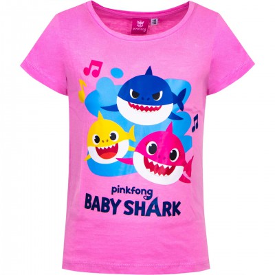 Tricou copii Baby Shark, bumbac, marimea 116, 6 ani, roz