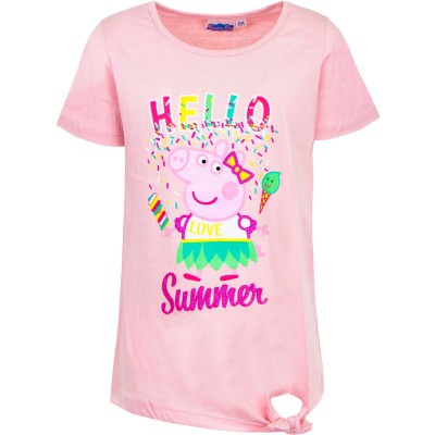 Tricou copii Peppa Pig - Hello Summer, bumbac, marimea 98, 3 ani, roz