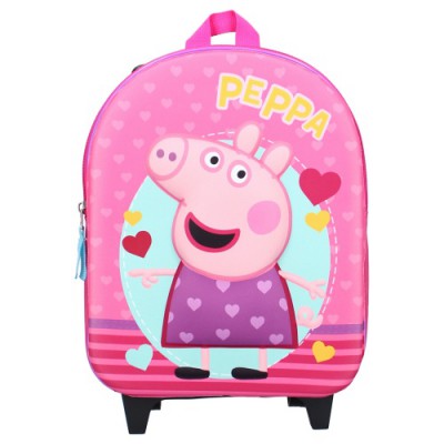 Troler sau ghiozdan copii Peppa Pig, design 3D multicolor, inaltime 36 cm