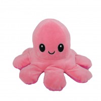 Caracatita reversibila din plus cu 2 fete, fata fericita si fata trista, Octopus Happy-Sad, inaltime 12 cm, diametru 20 cm, fucsia