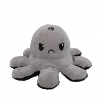 Caracatita reversibila din plus cu 2 fete, fata fericita si fata trista, Octopus Happy-Sad, inaltime 12 cm, diametru 20 cm, gri