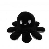 Caracatita reversibila din plus cu 2 fete, fata fericita si fata trista, Octopus Happy-Sad, inaltime 12 cm, diametru 20 cm, gri