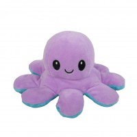 Caracatita reversibila din plus cu 2 fete, fata fericita si fata trista, Octopus Happy-Sad, inaltime 12 cm, diametru 20 cm, liliac