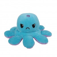 Caracatita reversibila din plus cu 2 fete, fata fericita si fata trista, Octopus Happy-Sad, inaltime 12 cm, diametru 20 cm, liliac