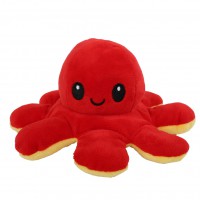 Caracatita reversibila din plus cu 2 fete, fata fericita si fata trista, Octopus Happy-Sad, inaltime 12 cm, diametru 20 cm, rosu