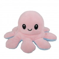 Caracatita reversibila din plus cu 2 fete, fata fericita si fata trista, Octopus Happy-Sad, inaltime 12 cm, diametru 20 cm, roz pal