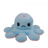 Caracatita reversibila din plus cu 2 fete, fata fericita si fata trista, Octopus Happy-Sad, inaltime 12 cm, diametru 20 cm, roz pal