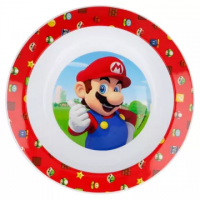 Farfurie adanca din plastic pentru copii Mario, diametru 16 cm, compatibila cu microunde
