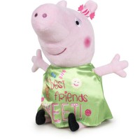 Jucarie de plus, Peppa Pig Happy Oink, roz cu imbracaminte multicolora, inaltime 20 cm, model 4