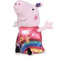 Jucarie de plus, Peppa Pig Happy Oink, roz cu imbracaminte multicolora, inaltime 20 cm, model 5
