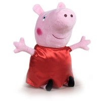 Jucarie de plus, Peppa Pig Happy Oink, roz cu imbracaminte rosie, inaltime 30 cm, model 2