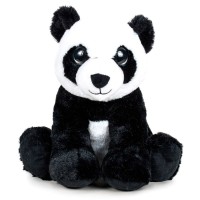 Jucarie de plus Ursuletul Panda cu ochi iluminati cu led-uri multicolore, negru cu alb, inaltime 30 cm