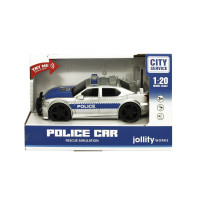 Masina de politie de jucarie, interactiva, cu sunet si lumini, gri cu albastru, lungime 19 cm, inaltime 6 cm