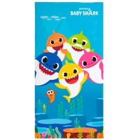 Prosop copii Baby Shark pentru plaja sau baie, poliester, multicolor, dimensiune 70 cm x 140 cm