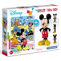 Puzzle Disney - Mickey Mouse si prietenii lui, 104 piese + puzzle 3D Mickey Mouse