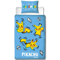Set 2 piese lenjerie pat Pokemon Pikachu, poliester, dimensiune 140 cm x 200 cm