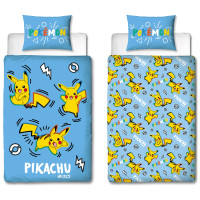 Set 2 piese lenjerie pat Pokemon Pikachu, poliester, dimensiune 140 cm x 200 cm