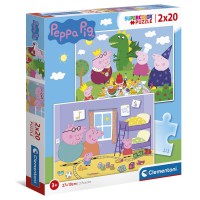 Set 2 x Puzzle Peppa Pig, 20 piese, dimensiune 29 x 17 cm