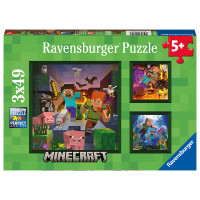 Set 3 x Puzzle Minecraft, 49 piese, dimensiune 21 x 21 cm, pentru copii peste 5 ani