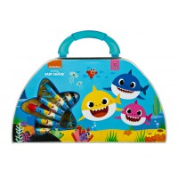 Set Baby Shark cu 49 accesorii pentru pictura si desen