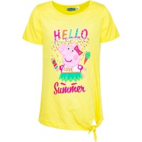 Tricou copii Peppa Pig - Hello Summer, bumbac, marimea 110, 5 ani, galben