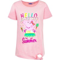 Tricou copii Peppa Pig - Hello Summer, bumbac, marimea 110, 5 ani, roz