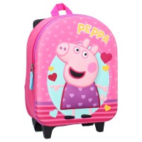 Troler sau ghiozdan copii Peppa Pig, design 3D multicolor, inaltime 36 cm